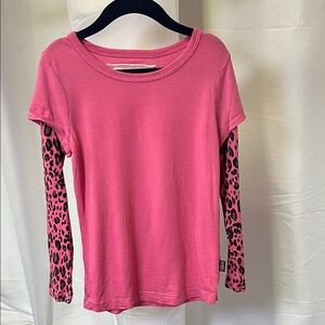 T2 Love girls Pink Long Sleeve Tee with Black Leopard Print size 4